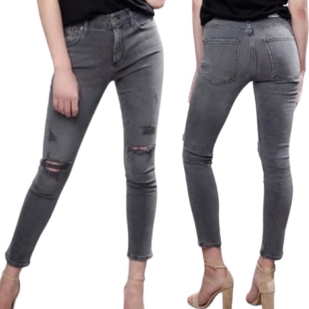 Agolde Sophie 24 High Rise Skinny Crop in Harlow Destructed Dark Gray Cut #44020